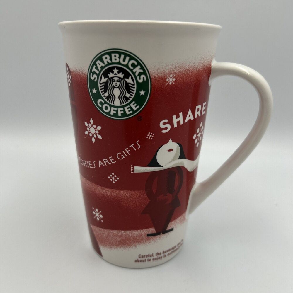 Starbucks 2010 Christmas Holiday Red New Bone China Tall Coffee Mug Snowflakes